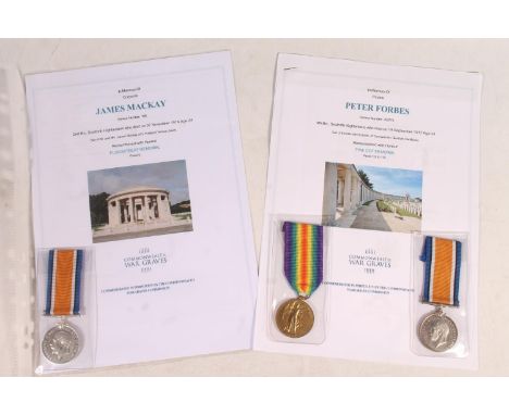 Medals of 2656 and 202773 Private Peter Forbes of the 4th Battalion Seaforth Highlanders who was killed in action 19th Septem