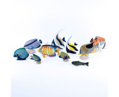 Collection of Ten (10) Vintage Hand Painted Models of Fish. A few are mounted on Coral style base. Restoration to one figurin