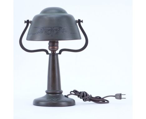 Arts and Craft Copper Desk Lamp. Remnants of a label on underside. Rubbing to surface, normal wear to wiring or else working 