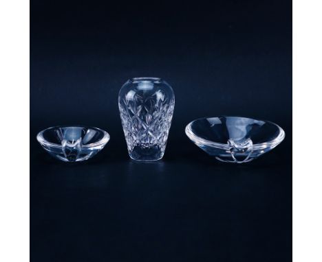 Grouping of Three (3) Steuben and Tiffany & Co. Crystal Tableware. Includes: two steuben olive dishes and Tiffany & Co. vase.