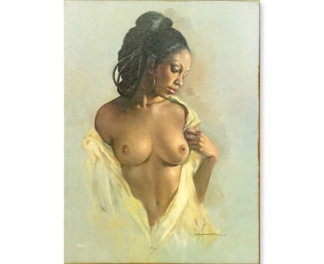 Leo Jansen, American (1930 - 1980) Oil on canvas "Portrait Of A Nude Woman" Signed lower right. Small scuff lower left or in 