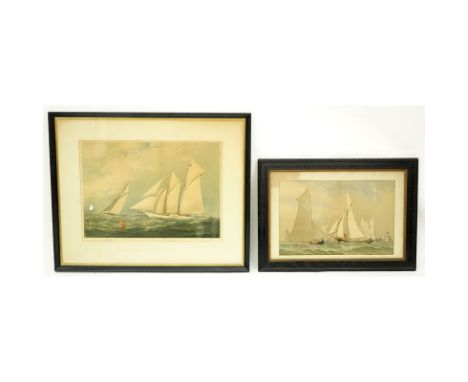 Two (2) Large Vintage American Yacht Color Lithographs. Includes "Rounding The Light Ship Fanny Gracie Rover" and "Ivanhoe & 