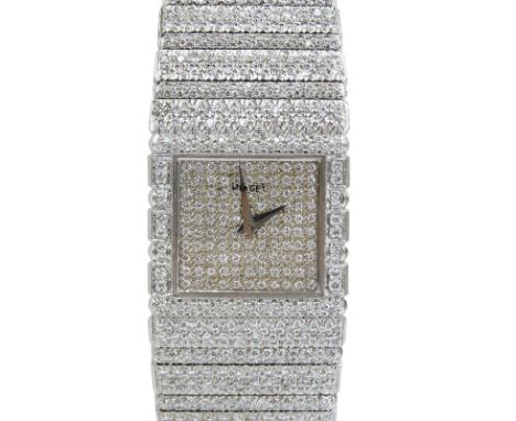 Man's Vintage Piaget Approx. 14.0 Carat Micro Pave Set Round Brilliant Cut Diamond and 18 Karat White Gold Bracelet Watch wit