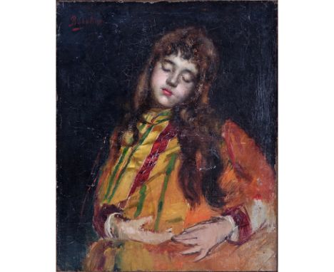 Aram Bakalian, Armenian (1874-1959) Oil on Canvas, Portrait of a Young Lady. Signed upper left. Good condition. Measures 16-1