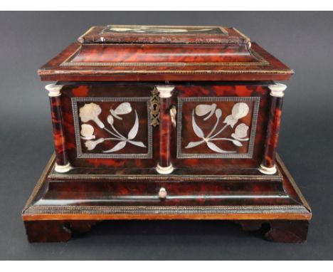 A late 17th/early 18th century Dutch tortoiseshell veneered ivory and mother of pearl table cabinet, of rectangular form, wit