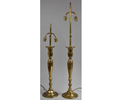 Two Brass Table Lamps of Vase Form having Adjustable Two Branch Light Supports 