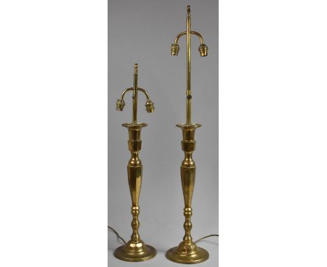 Two Brass Table Lamps of Vase Form having Adjustable Two Branch Light Supports 