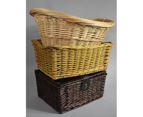 A Marks and Spencer Leather Mounted Hamper, Vintage Wicker Rectangular Basket and an Oval Basket 