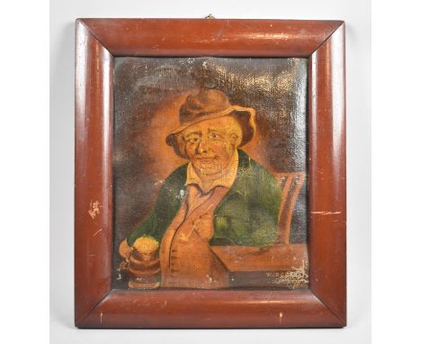 A Framed Mid 19th Century Portrait of Seated Gent with Tankard and Pipe Inscribed Bottom Right, W Roper Painter 1860, 29x25cm