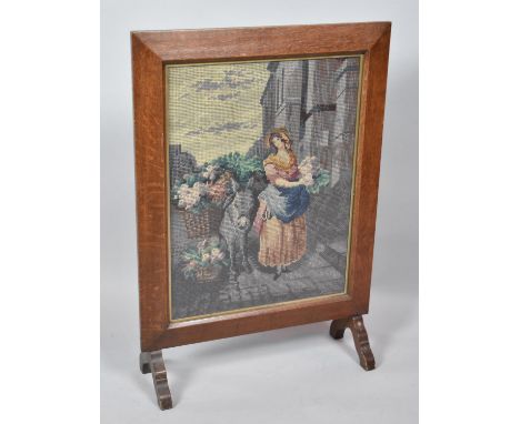A Mid 20th Century Oak Framed Tapestry Firescreen, 52cm wide 