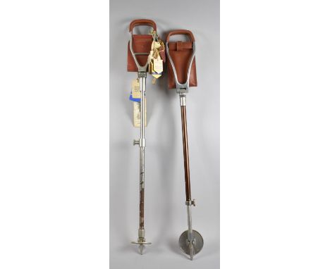 Two Vintage Shooting Sticks One with Collection of Cardboard Show Badges c.1970's 