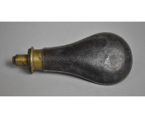 A 19th Century Brass Mounted Leather Shot Flask, Brass Top Stamped Hawksley, 20cm Long 