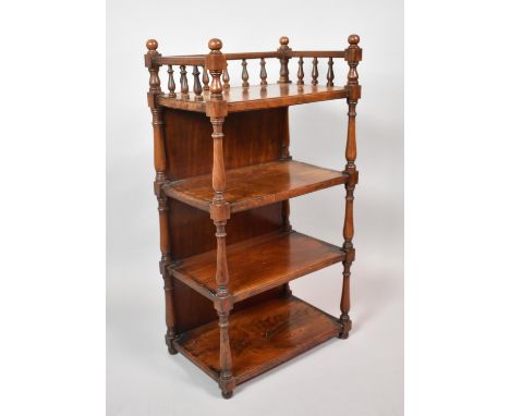 A Late Victorian Four Shelf Rectangular Whatnot with Turned Supports and Galleried Top, 48x31x91cm high 