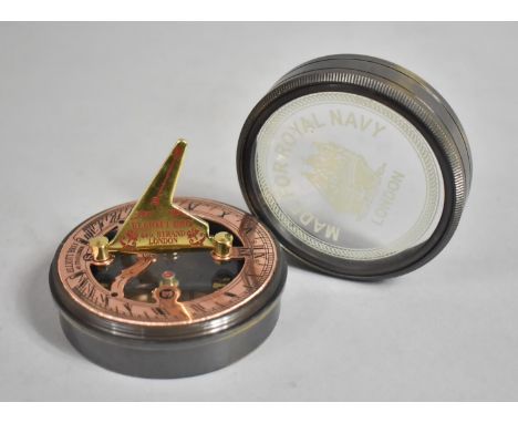A Reproduction Brass Cased Circular Combination Compass and Sundial as Made by Elliot Bros. for the Royal Navy, 7cm Diameter 