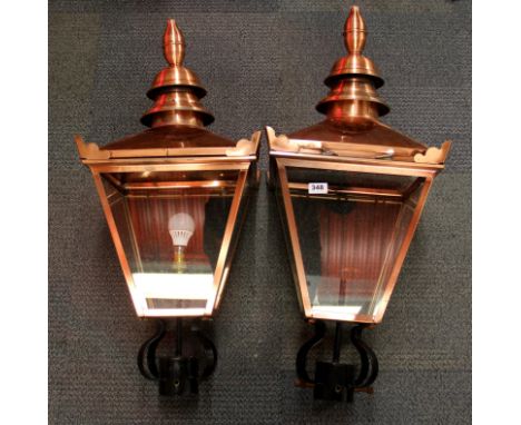 A pair of new copper street lamp style lanterns, overall height 86cm.