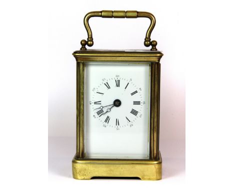 A 19th century brass French four glass carriage clock with striking movement, H. 16.5cm.