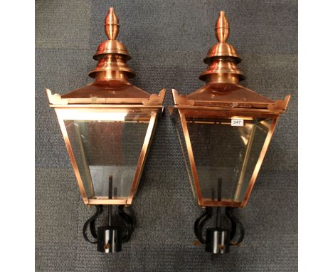 A pair of new copper street lamp style lanterns, overall height 86cm.