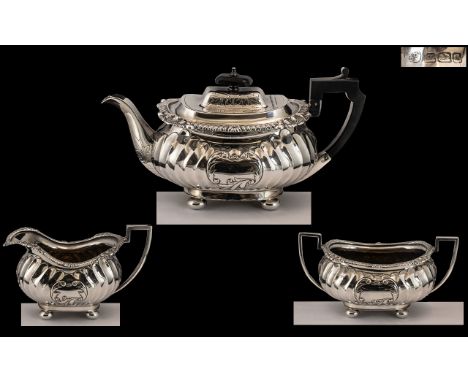 Edwardian Period 1902 - 1910 Superb Sterling Silver 3 Piece Tea-Service of Pleasing Design and Proportions, In the Georgian S