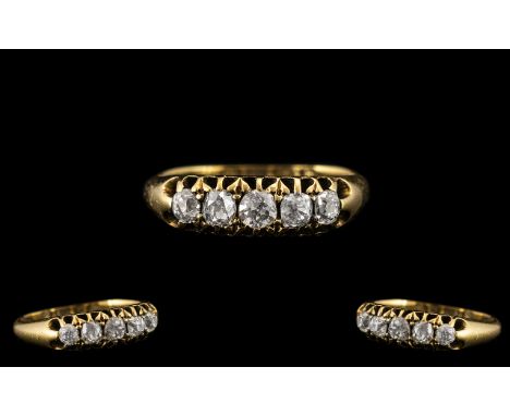 Antique Period - Attractive 5 Stone Diamond Set Ring with a Gallery Setting. The Semi-Cushion Cut Diamonds of Sharp Crisp, Co