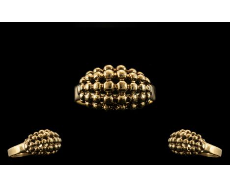 A Contemporary 9ct Gold Multi-Ball Design Ring of Unusual Form. With Full Hallmark for 9ct 375. Ring Size P. All Aspects of C