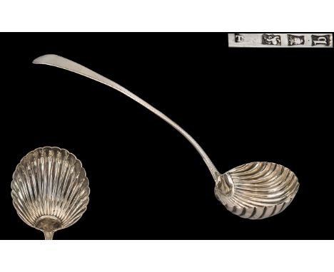 George III Superb Quality - Silver Ladle of Large Proportions with Shell / Fluted Pattern Bowl and Reeded Border to Length of