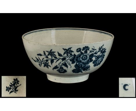 Dr Wall Antique Worcester Blue &amp; White Bowl, decorated to the body in underglazed blue flowers with butterflies and trail