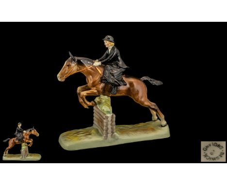 Beswick Hand Painted Early Show Jumping Horse Figure ' Hunts woman ' Model No 982. Designer A. Gredington. Issued 1942 - 1967