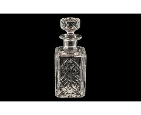 Whitefriars Full Lead Crystal Square Decanter, celebrating the Silver Jubilee.  10" tall, with decorative stopper.