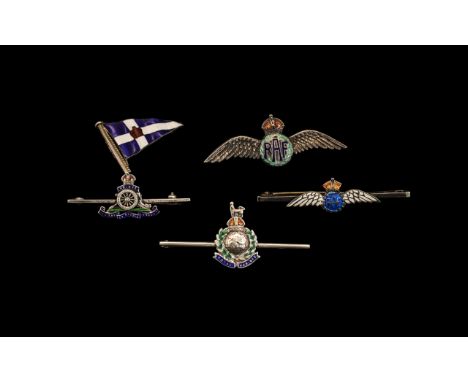 Collection of Enamel Silver Military Badges, all hallmarked for silver, sweetheart brooches, etc. 5 in total.  Please see acc