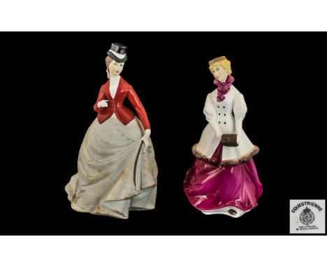 Royal Worcester Pair of Hand Pained Figurines 1/ ' Equestrienne ' RW4066. Modeller Donald Brindley. Issued 1980 - 1985. Heigh