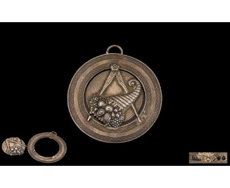 Masonic Interest - Large Antique Silver Pendant Medal, with Masonic symbols cast to the centre with an engine turned border e