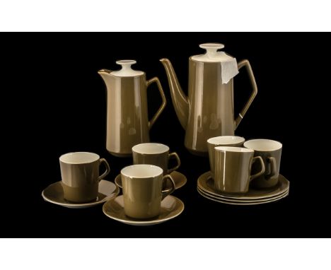 Beswick Part Coffee Set comprising 9.5'' tall brown and white coffee pot; 8'' tall hot milk jug; three side plates, six coffe