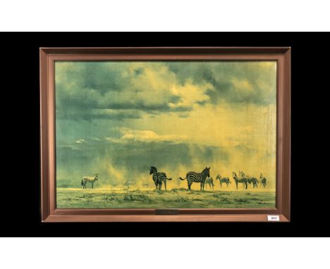 Howard Carter (Egyptologist) Interest: David Shepherd Oleograph of Zebras on the African Plains, dated '62', framed, 24 inche