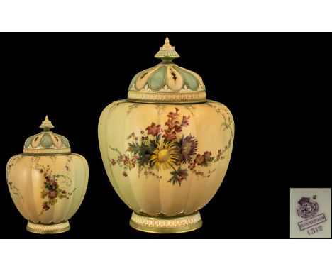 Royal Worcester - Superb Hand Painted Persian Style Blush Ivory Globular Shaped Lidded Vase of Large Proportions, Decorated w