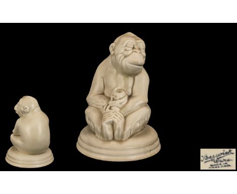 Beswick - 1930's / 1940's Large Monkey Figure on Pottery Base, Cream Satin Colour way. Model No 397. Designer Mr Owen. Issued