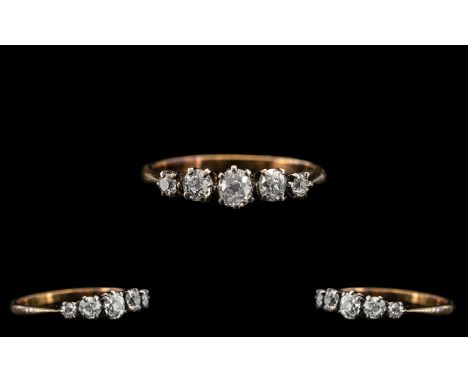 Antique Period 18ct Gold Attractive 5 stone Diamond Set Ring, marked 18ct to interior of shank.  The five cushion cut diamond