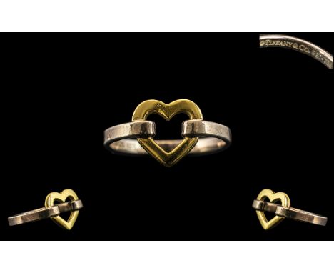 Tiffany &amp; Co 18ct Gold and Silver Sweethearts Ring. Marked 750 &amp; 925 + Tiffany &amp; Co to Interior of Shank. Ring Si