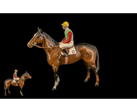 Beswick Hand Painted Seated Jockey and Racehorse Figure ' Horse and Jockey ' Model No 1862, Designer A. Gredington. Issued 19