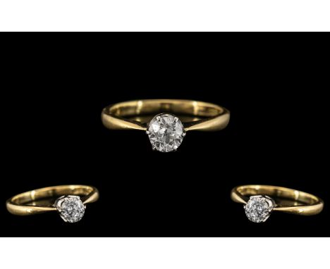 18ct Gold and Platinum - Good Quality Single Stone Diamond Set Ring. The Brilliant Cut Diamond of Excellent Colour / Clarity.