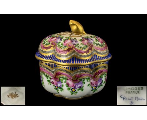 Limoges France Hand Painted Lidded Trinket Box, Decorated with Painted Enamel Images of Summer Flowers, Highlighted with Pain