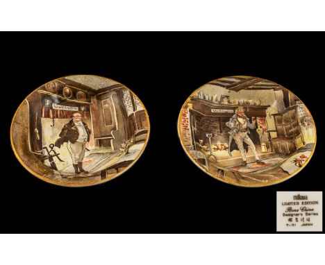 Vintage Newhall Pottery Two Small Pin Dishes decorated with Charles Dickens characters (1930s) from Pickwick Papers, Bod Sawy