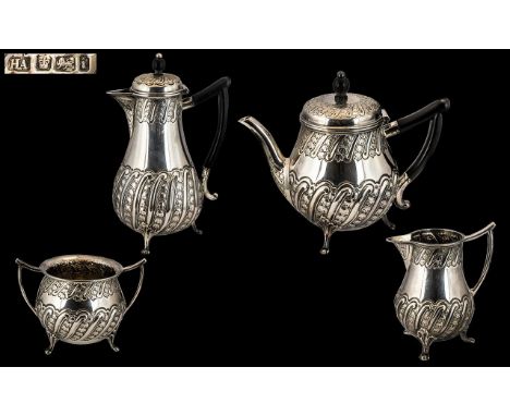 Aesthetic Influence Superb Quality Sterling Silver Bachelors ( 4 ) Piece Tea Service with Wonderful Design and Form. Hallmark