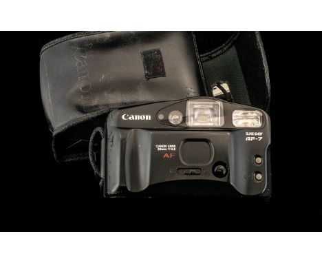 Canon Sure Shot A-F7 35 mm Camera, in black carrying case.