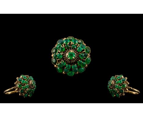 Ladies - Early 20th Century 9ct Gold Emerald Ring - From the 1920's. Expensive and Unusual Setting, The Emeralds of Excellent