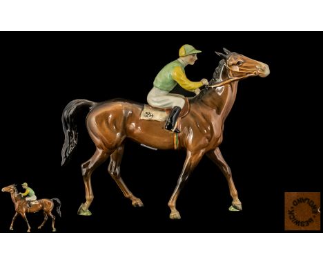 Beswick Hand Painted Jockey and Racehorse Figure - Racehorse and Jockey No 24 ' Walking Racehorse ' Model No 1037. Designer A