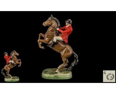 Beswick - Hand Painted Early Figure Mounted on Horse ' Huntsman ' on Rearing Horse. 2nd Version, Model No 868, Designer A. Gr