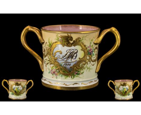 Coalport - Late 19th Century Very Fine Quality Hand Painted Twin Handle Loving Cup. Date 1896. Made Especially by Coalport Fo