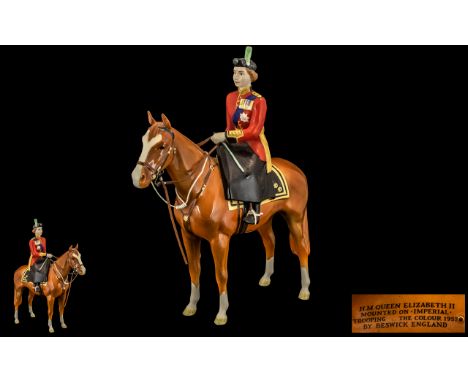 Beswick Hand Painted Royal Figure Seated on Horse ' H.M Queen Elizabeth II on Imperial ' Model No 1546, Designer Mr Folkard. 