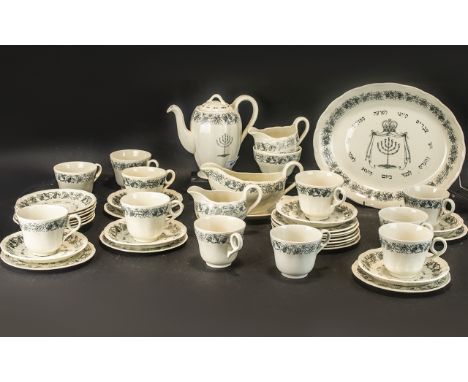 Royal Cauldon Passover Ware Black Litho circa 1950's 44 pieces tea set for 12 people. To include, 12 tea cups and saucers, 12