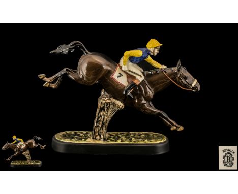 Beswick Hand Painted - Seated Jockey and Racehorse Figure ' Steeplechaser ' Model No 2505. Designer Graham Tongue. Issued 197